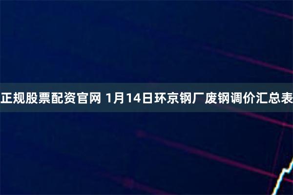 正规股票配资官网 1月14日环京钢厂废钢调价汇总表