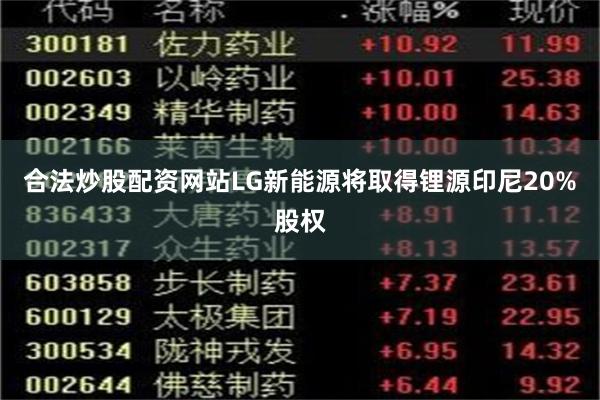 合法炒股配资网站LG新能源将取得锂源印尼20%股权